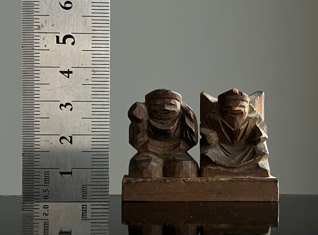 【古小さ良い 木彫 恵比寿 大黒天 約3.5㎝ 江戸後期〜頃】懐中仏豆仏民間信仰