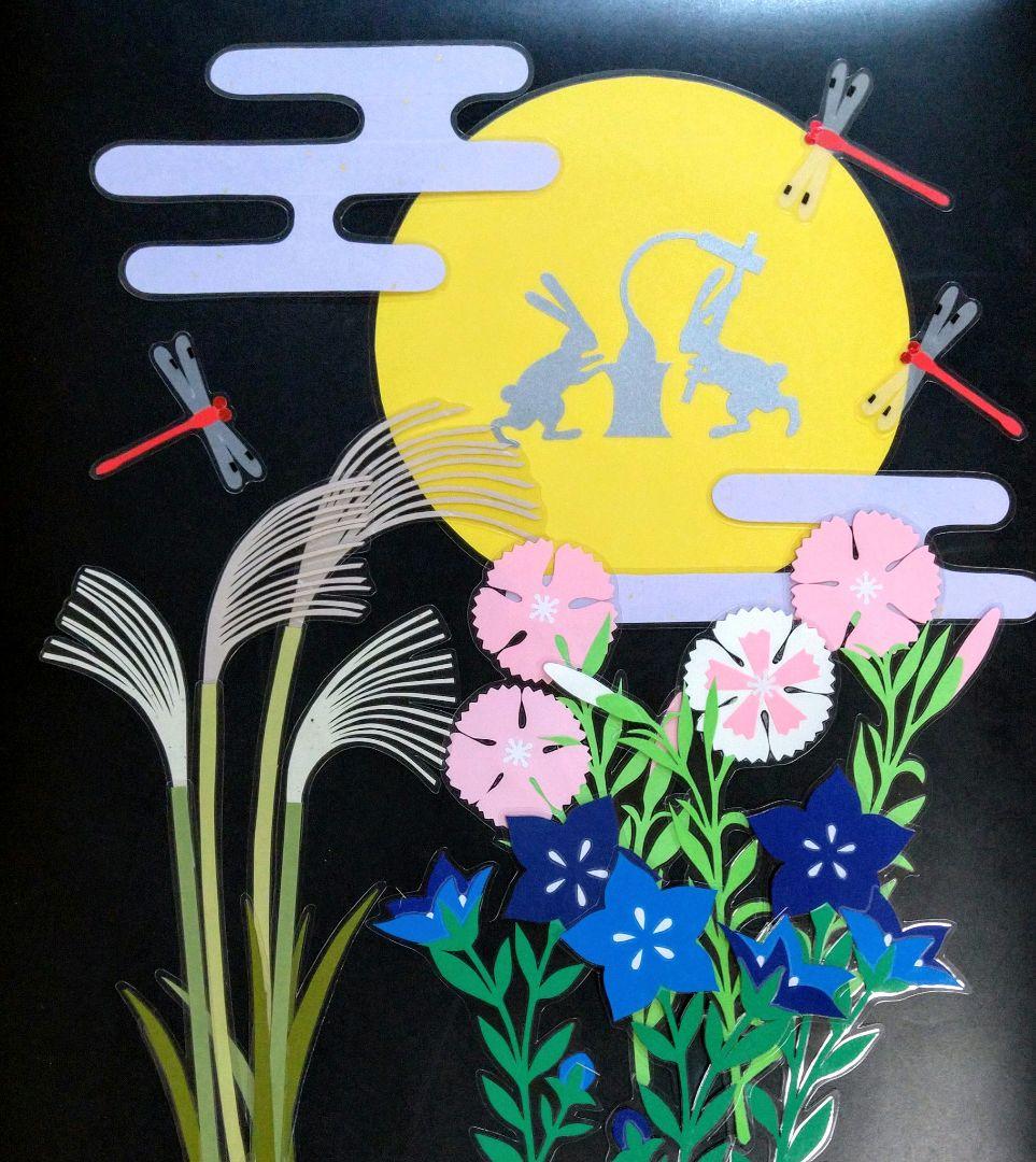 RIN【壁面飾り】2点『秋の訪れ～神宮と紅葉』満月と秋の草花～餅つきウサギ