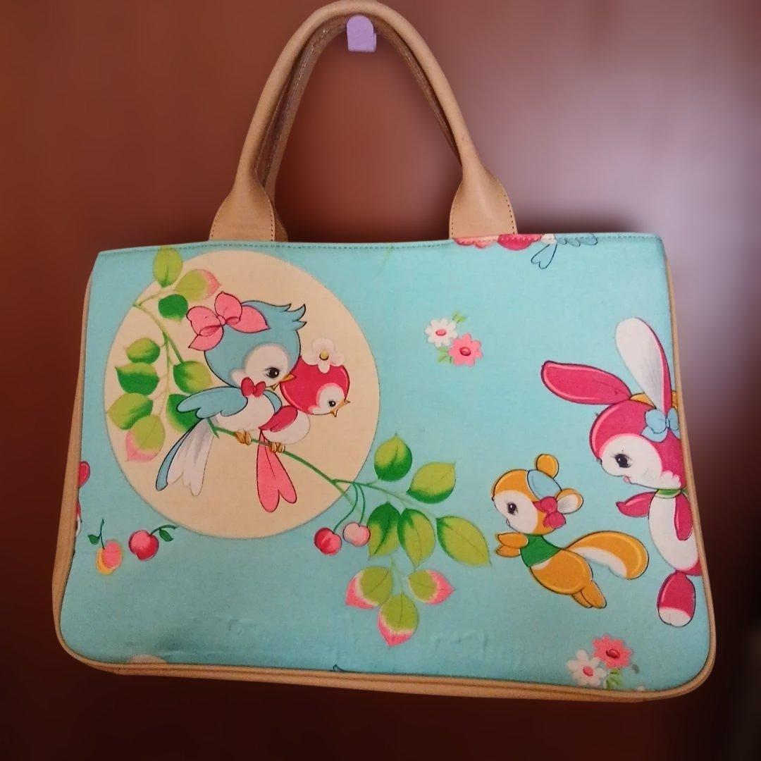 ハンドメイド　昭和レトロ　動物柄　革　ハンドバック