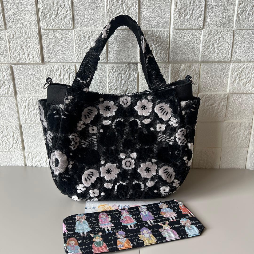 専用【ジョリーフルール】もふもふ　チューリップバック　S パンダブラック　①