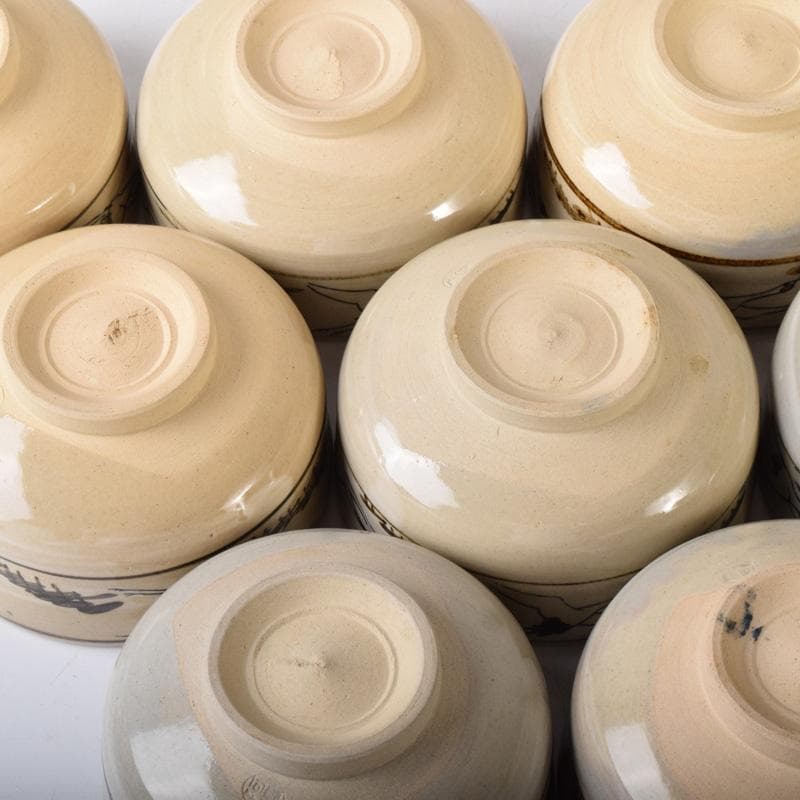 茶道具　阿漕焼　鶴松図　数茶碗　十客　共箱　V　7790A