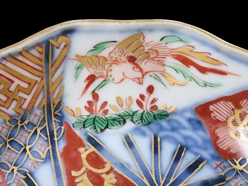 大聖寺伊万里　金襴手　桐に鳳凰　石畳紋の図　豆皿　E027AS-CTt