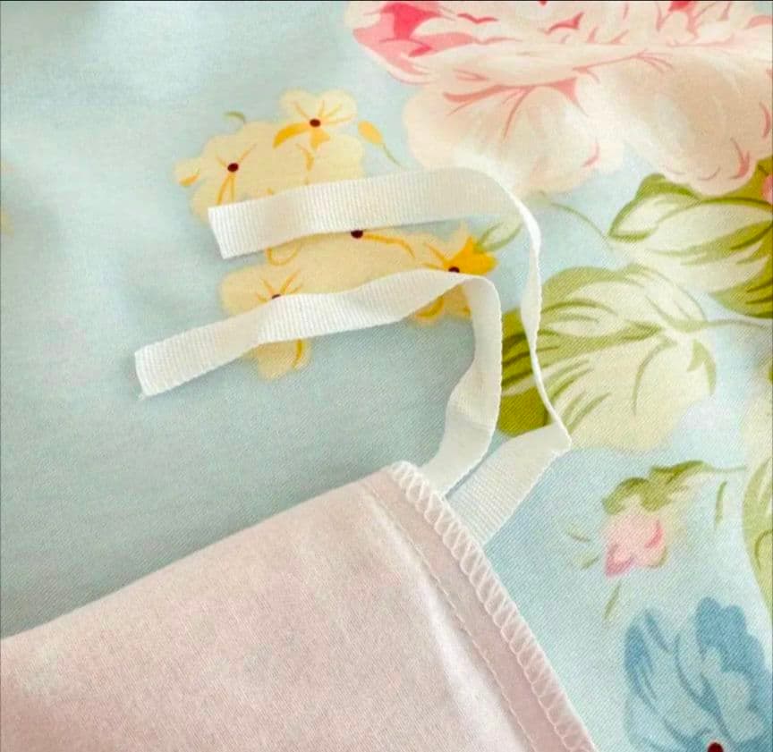 新品★水色薔薇小花リボンレース柄綿100%シングル掛け布団カバー1枕カバー2枚