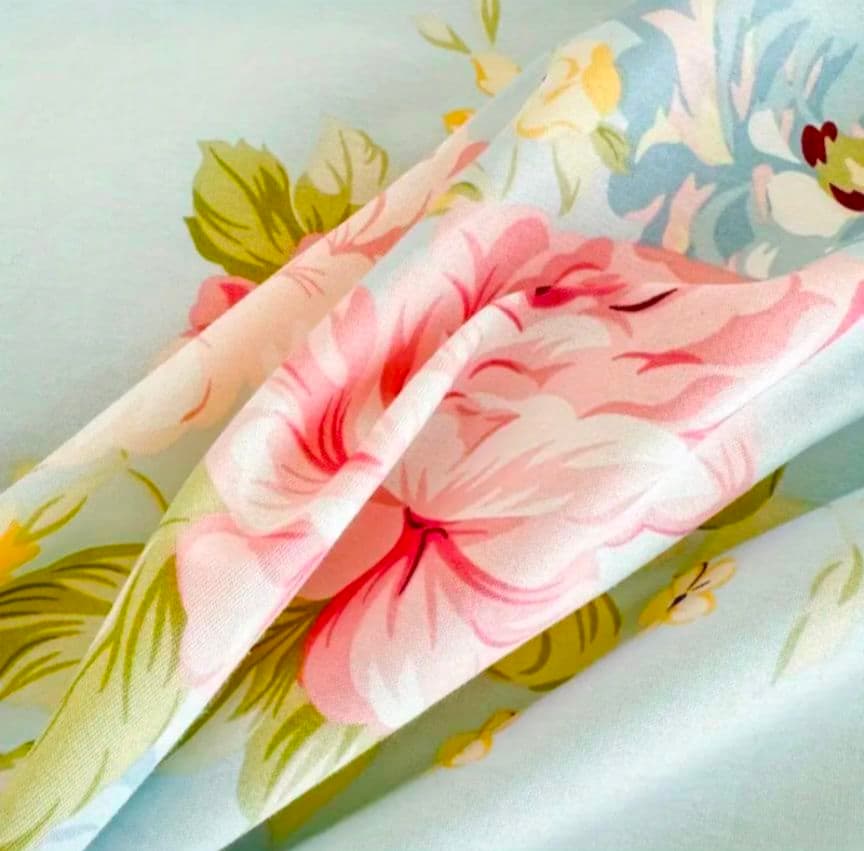 新品★水色薔薇小花リボンレース柄綿100%シングル掛け布団カバー1枕カバー2枚