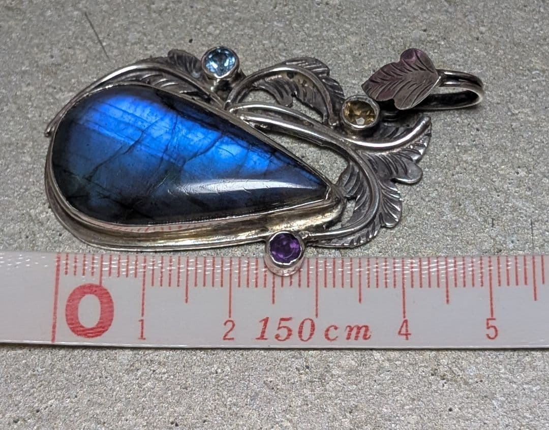 美品ブルーラブラドライト＆シルバーペンダントヘット　新品未使用