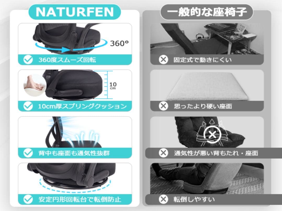 回転座椅子 腰が痛くならない 組立不要 スプリングクッション 折りたたみ