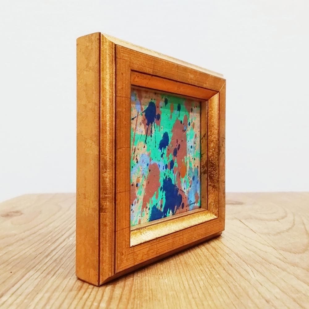 内野隆文　絵画作品　抽象画　段ボールにアクリル　現代アート　ミニ額　額縁