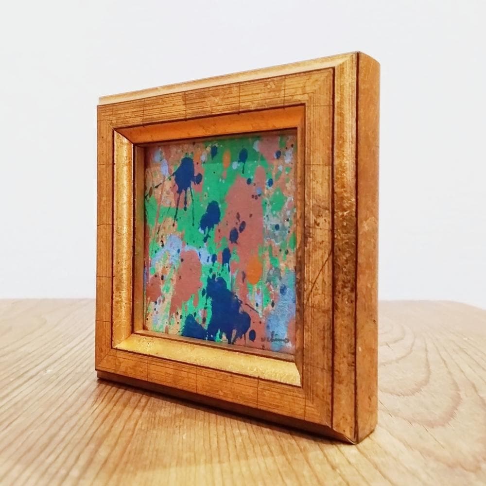 内野隆文　絵画作品　抽象画　段ボールにアクリル　現代アート　ミニ額　額縁