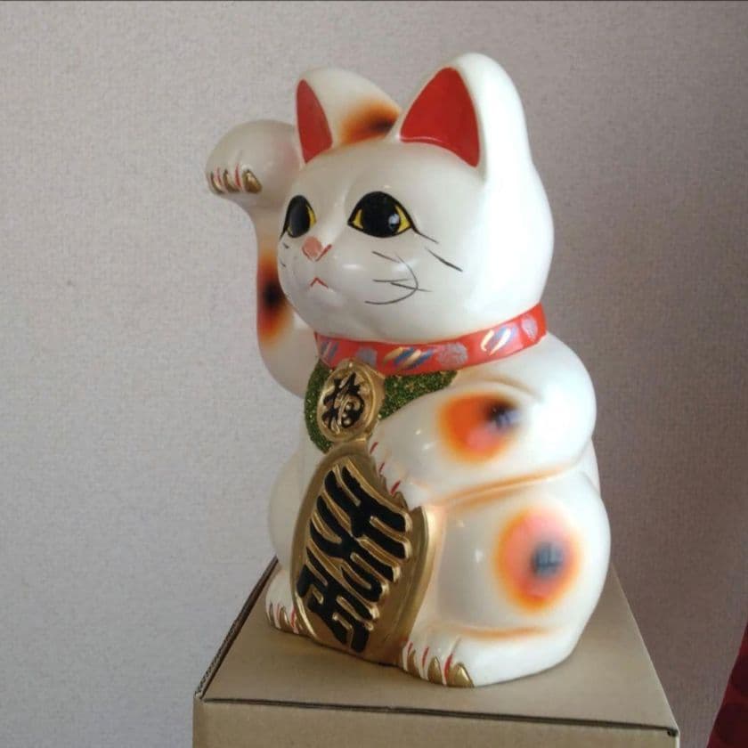 今だけ限定値引✨お金呼び、開運招き猫》白猫右手上げ7号　特別製作現品限り