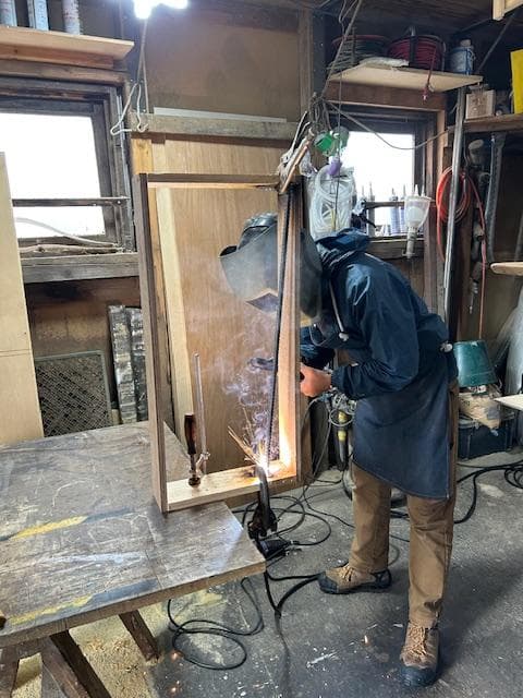 木製天板 スチール脚 テーブル ビンテージ　ミッドセンチュリー　エモーショナル