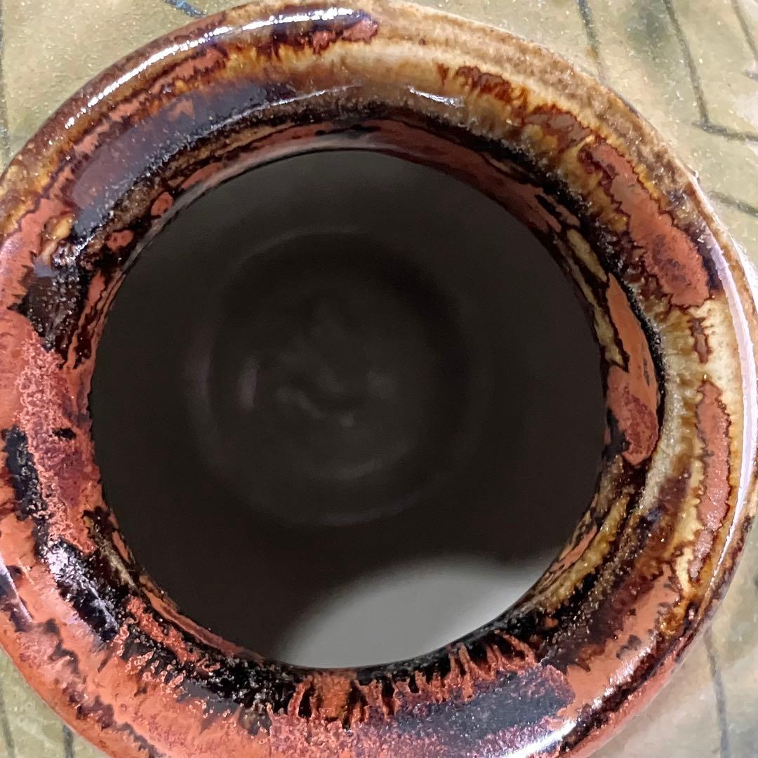 壺　魚紋　波文　置物　民藝 伝統工芸　インテリア　三耳壺　骨董　古道具