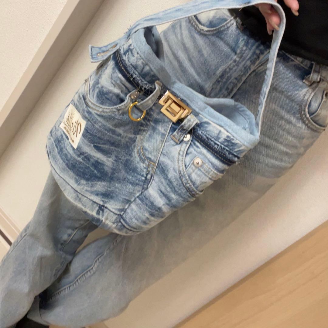 デニム リメイク バケツ型 ワンハンドルバッグ