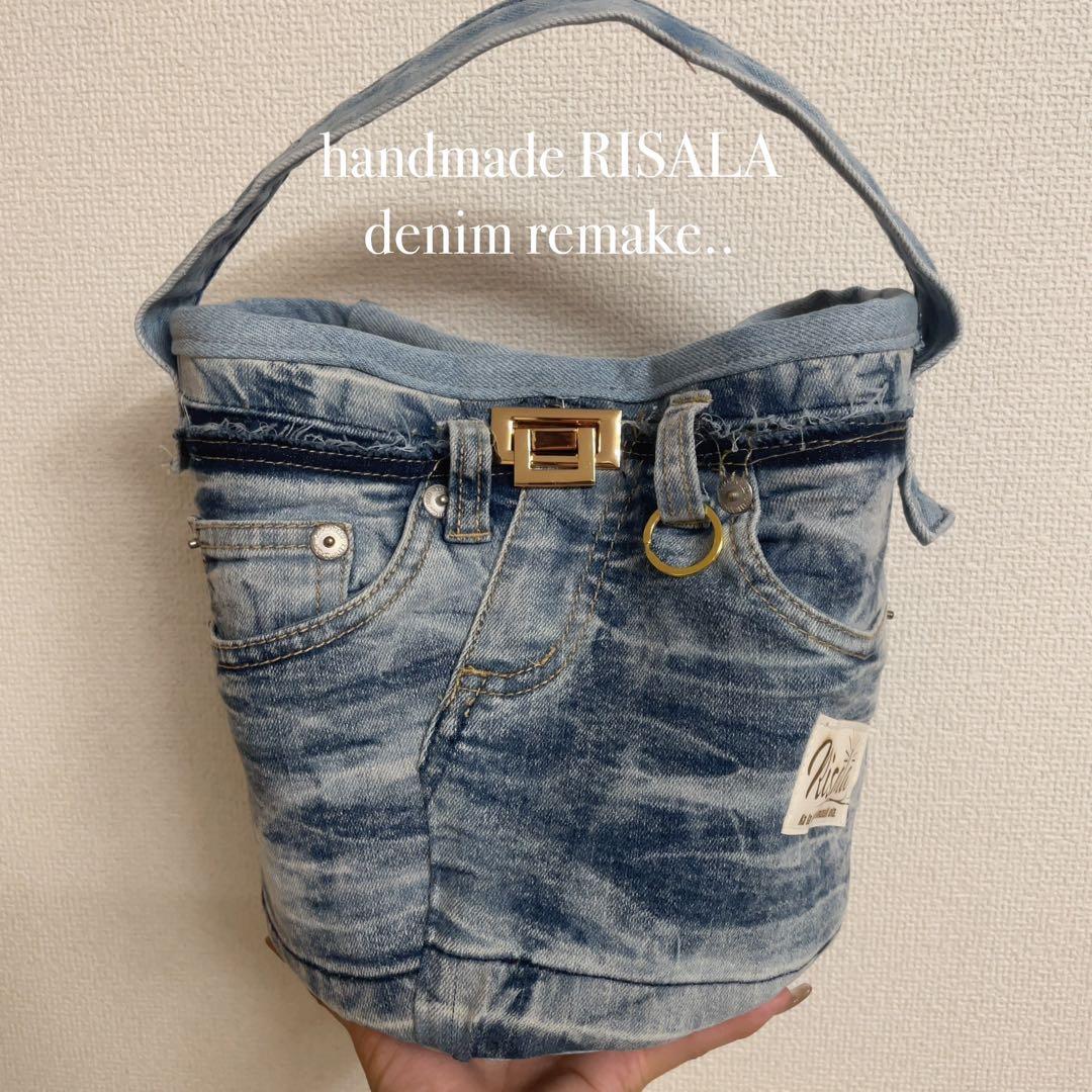 デニム リメイク バケツ型 ワンハンドルバッグ