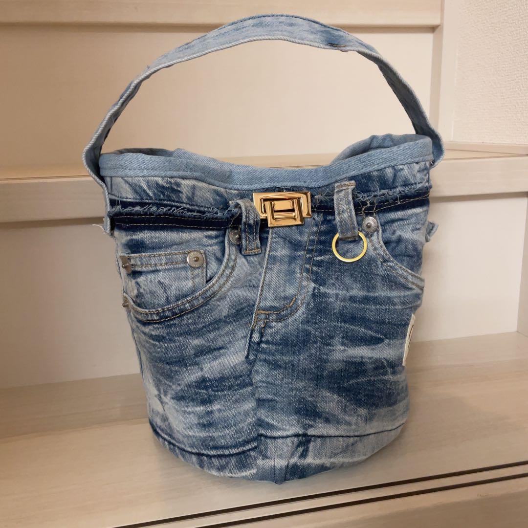 デニム リメイク バケツ型 ワンハンドルバッグ