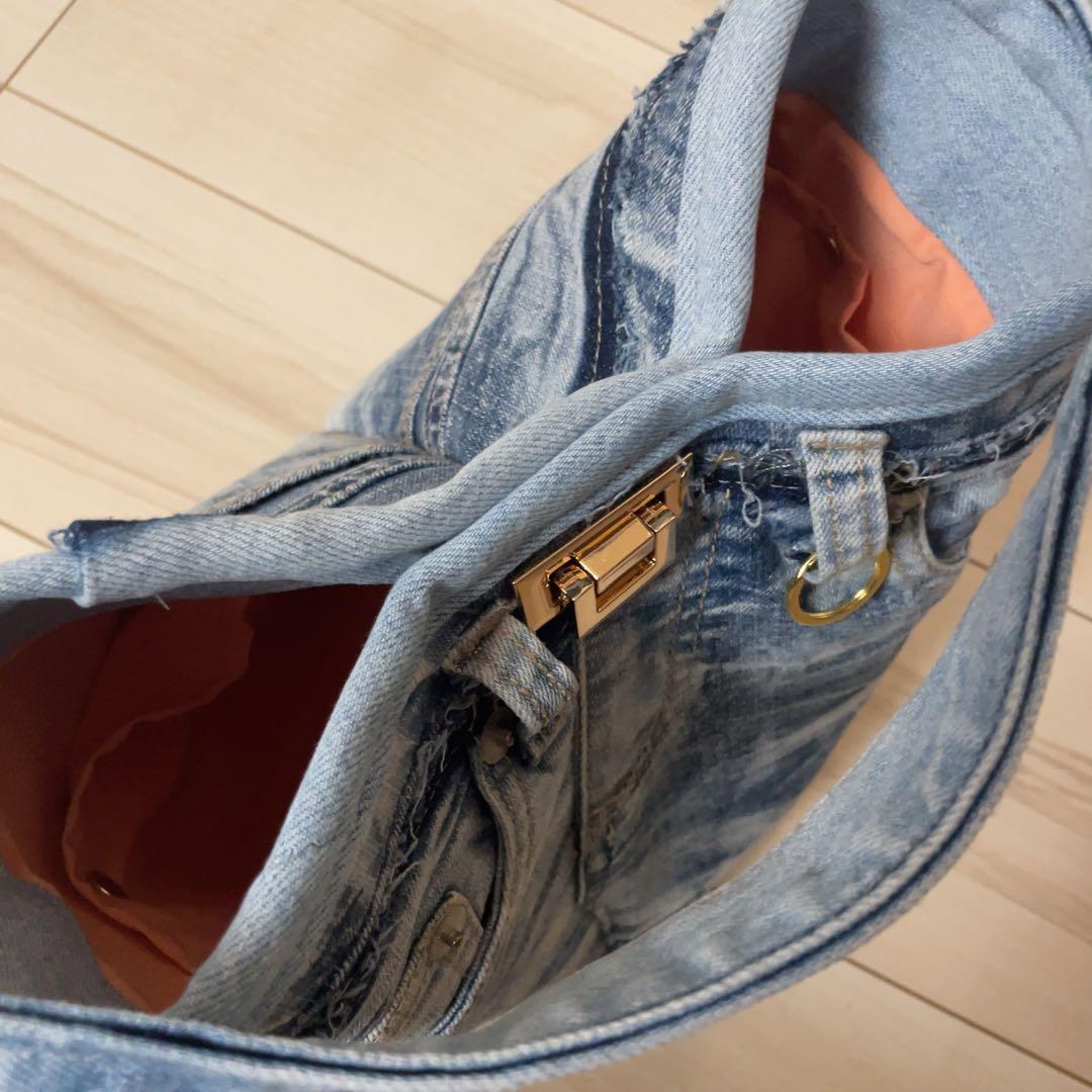 デニム リメイク バケツ型 ワンハンドルバッグ