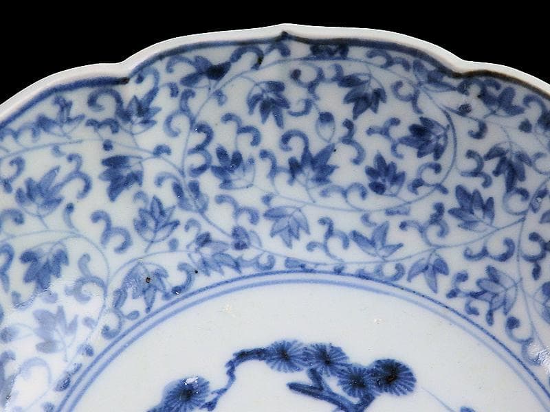 古伊万里 染付　萩唐草の図　膾皿　A649AS-DEa