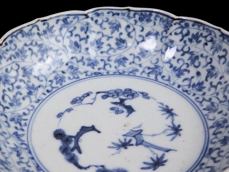 古伊万里 染付　萩唐草の図　膾皿　A649AS-DEa