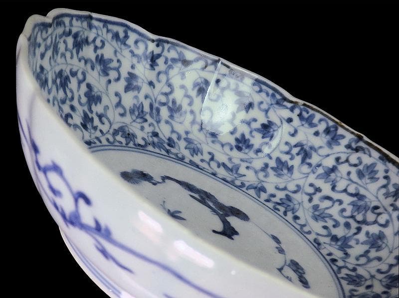 古伊万里 染付　萩唐草の図　膾皿　A649AS-DEa