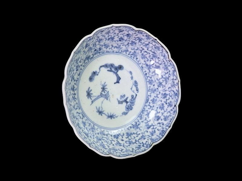 古伊万里 染付　萩唐草の図　膾皿　A649AS-DEa