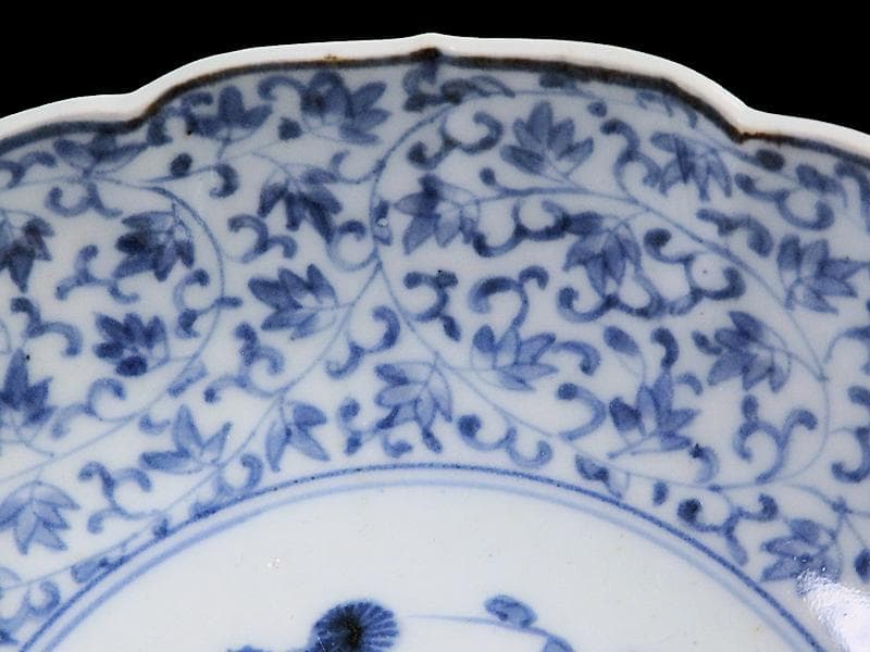 古伊万里 染付　萩唐草の図　膾皿　A649AS-DEa