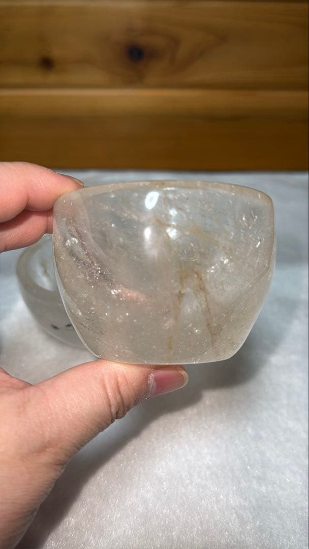 ②天然本水晶 浄化皿 手磨き リモナイト共生 小鉢 コップ 水晶水エッセンス作り