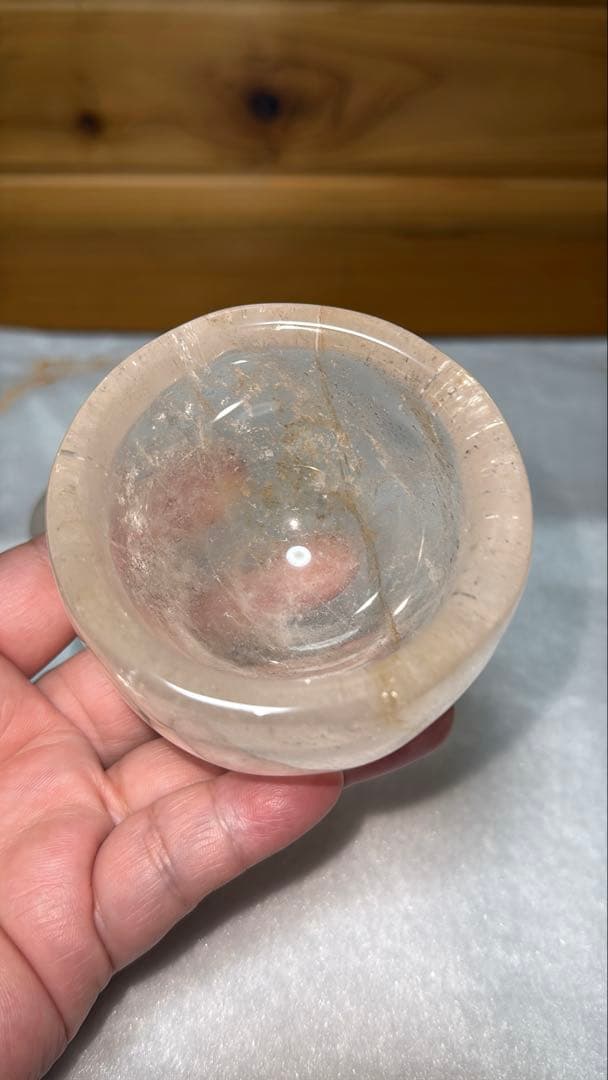 ②天然本水晶 浄化皿 手磨き リモナイト共生 小鉢 コップ 水晶水エッセンス作り