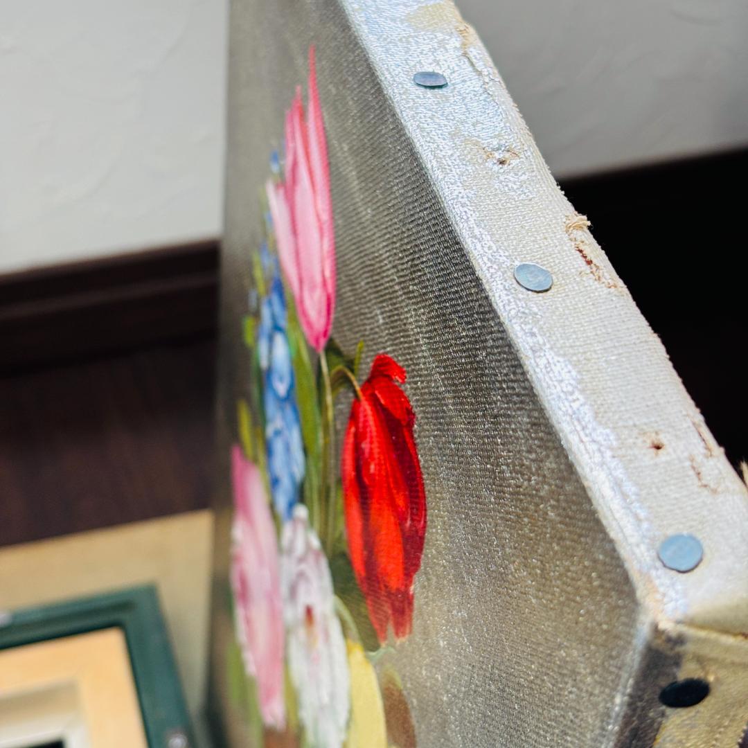 R. Rosini サイン入り 油彩画 花の静物 額装 F4号 インテリア