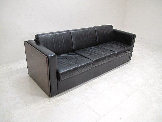 オカムラ 3人掛けソファ 本革張地/ローズウッドフレーム 　応接ソファ