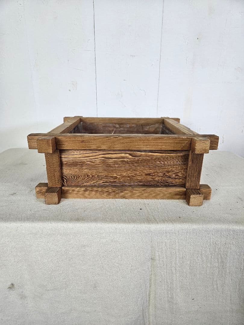 Japan vintage 焼杉水盤 井筒 銅落とし付き 花器 フラワーベース