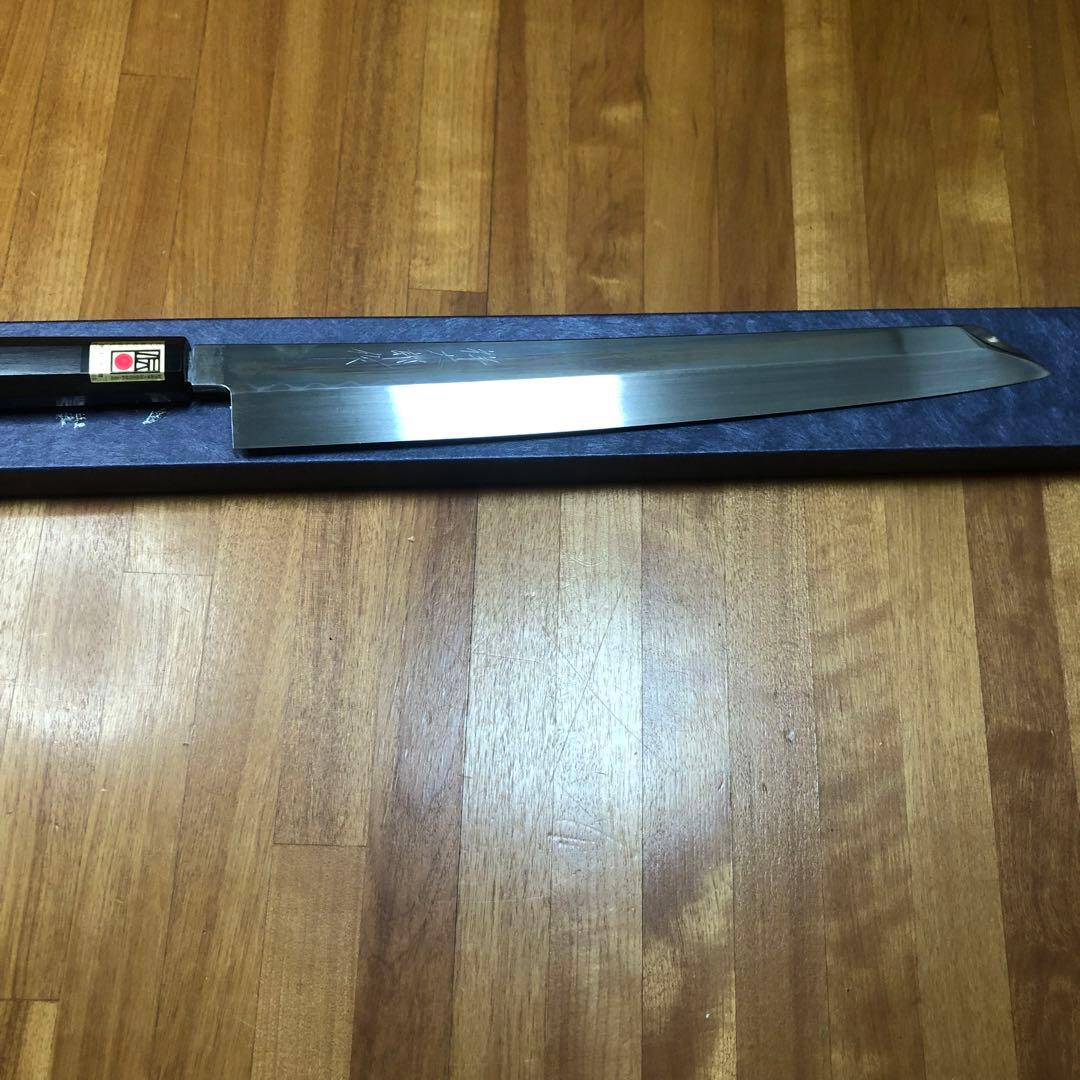 本焼 白鋼 池田美和 切付柳刃300mm 黒檀八角水牛柄
