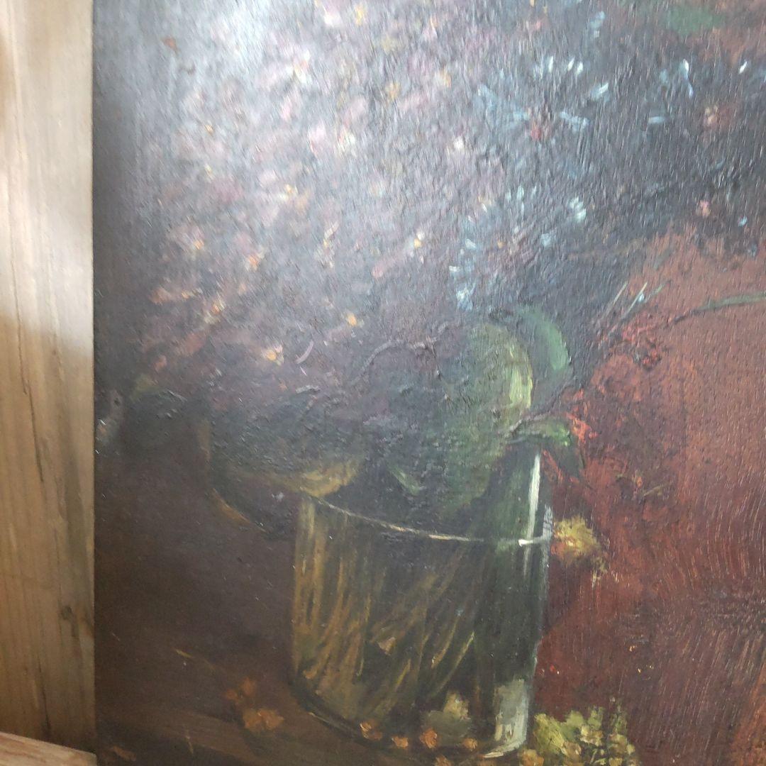 フランス　アンティーク　油絵　ミモザ　スミレ　絵画