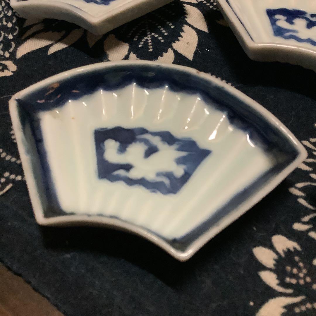 古伊万里　希少　扇型　豆皿　鳳凰紋　5客　九谷焼・李朝・輪島塗・珉平焼好きにも
