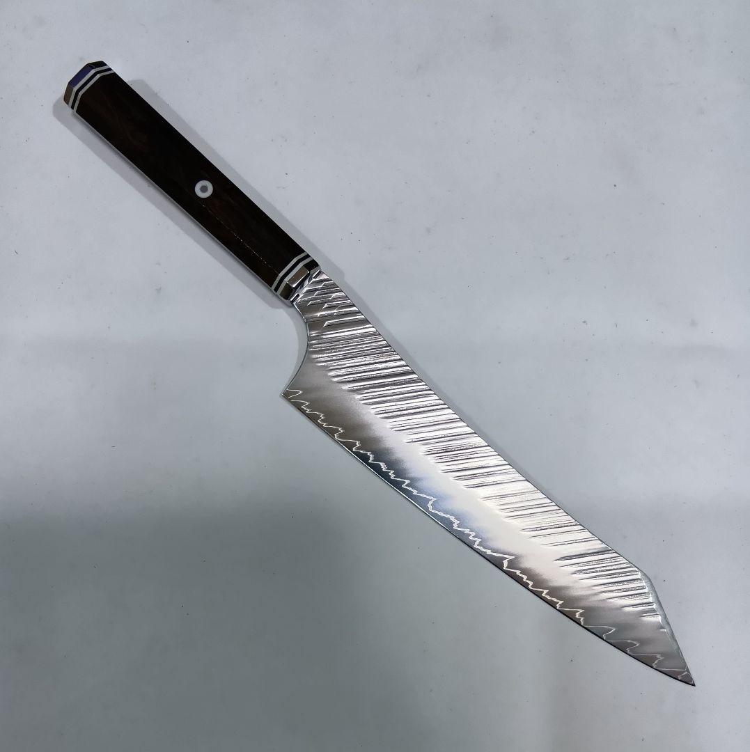 鬼反り切付型 V金10号 9層ダマスカス 牛刀 万能 包丁 24cm 黒檀八角柄