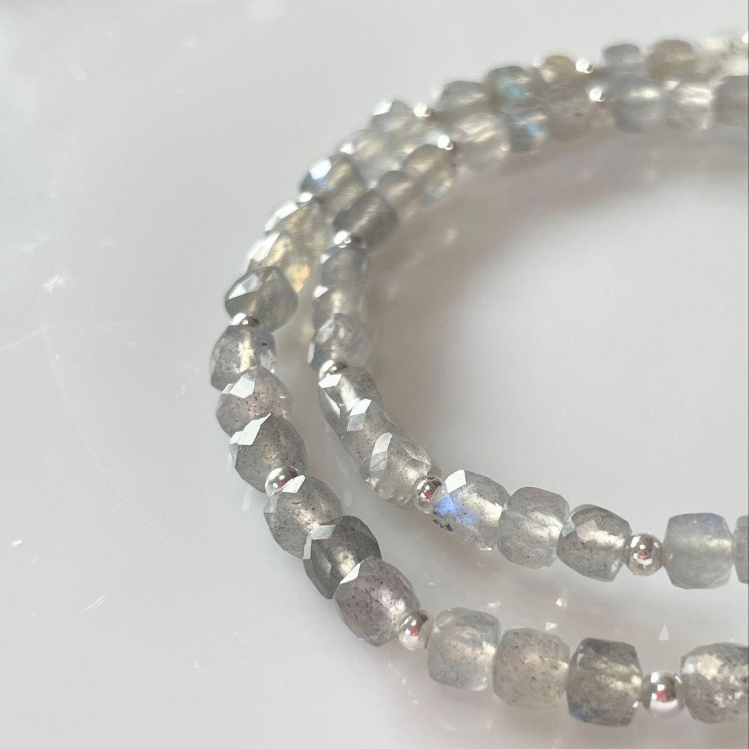 【逆 九眼天珠】5Aランク ラブラドライト ひと粒天珠のブレスレット 二重 美品