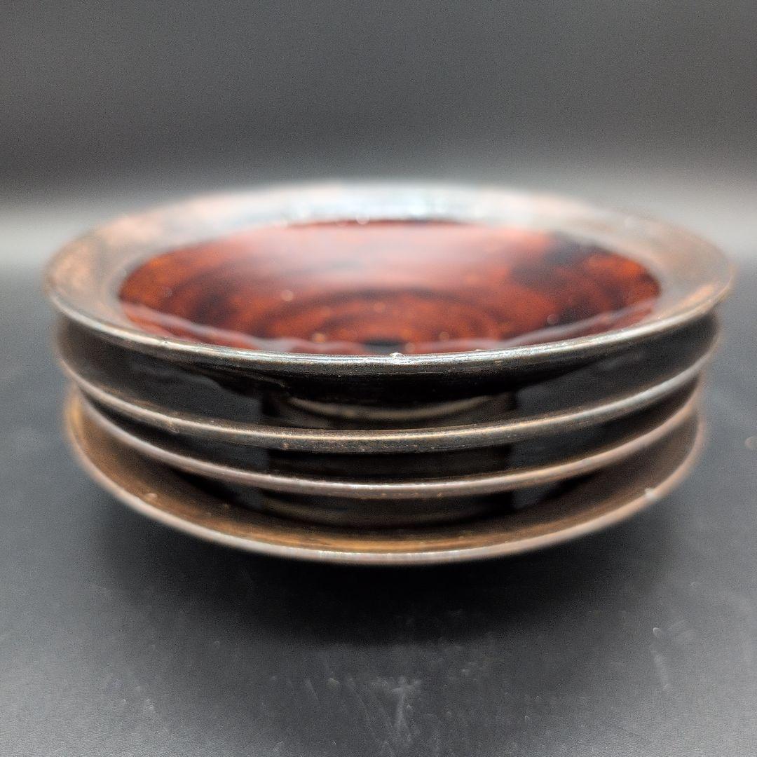 【新品】越前焼 アメ釉 陶器製 円形皿 4枚セット 陶芸家造