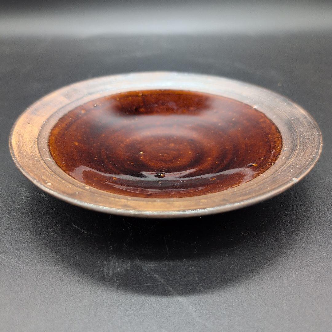 【新品】越前焼 アメ釉 陶器製 円形皿 4枚セット 陶芸家造