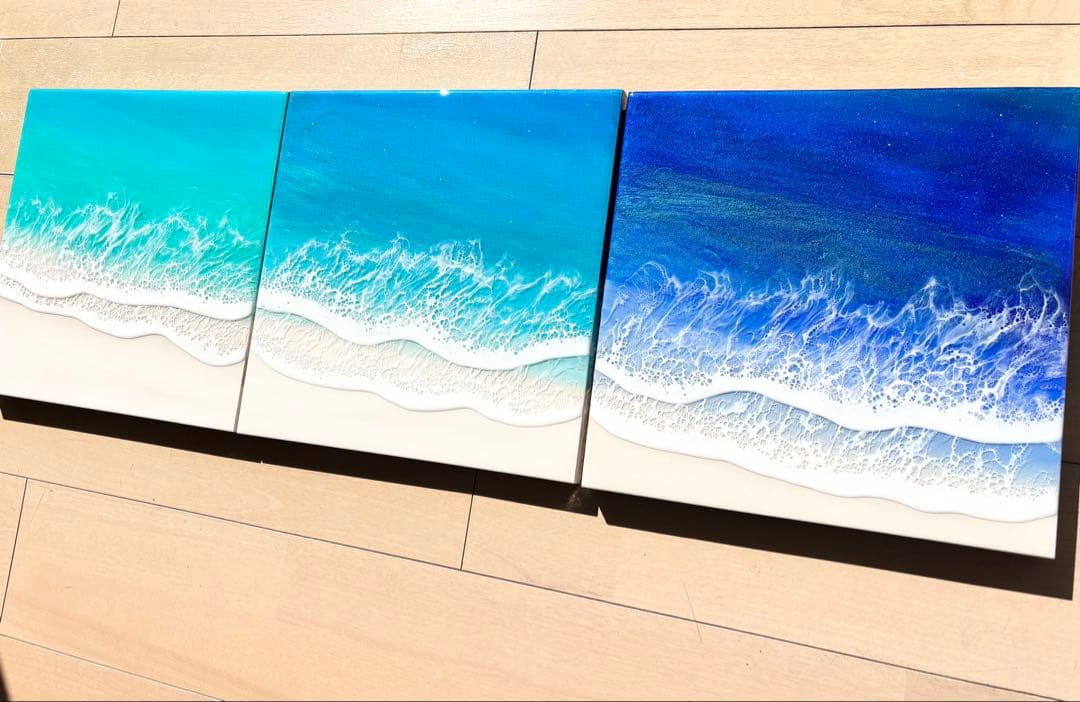 【つながる海 】今の気分で海を選びたい方へ レジンアート　30cm角×3枚