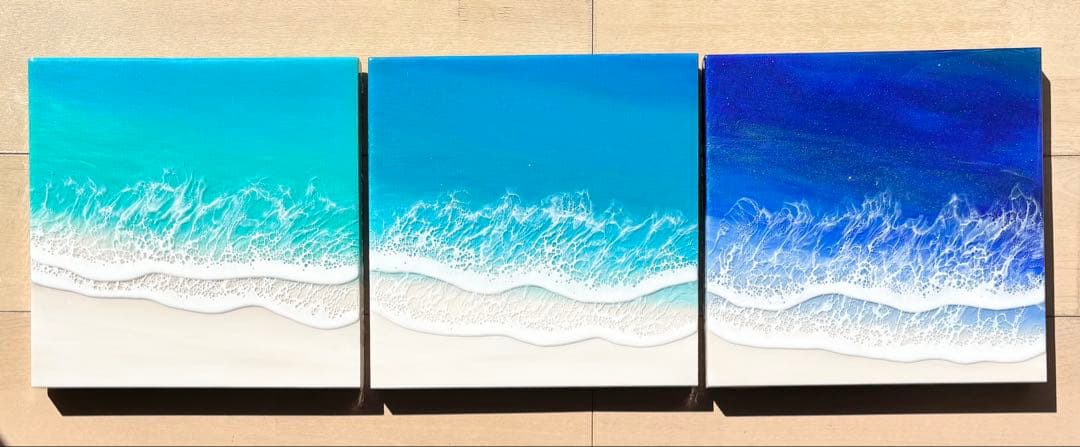 【つながる海 】今の気分で海を選びたい方へ レジンアート　30cm角×3枚