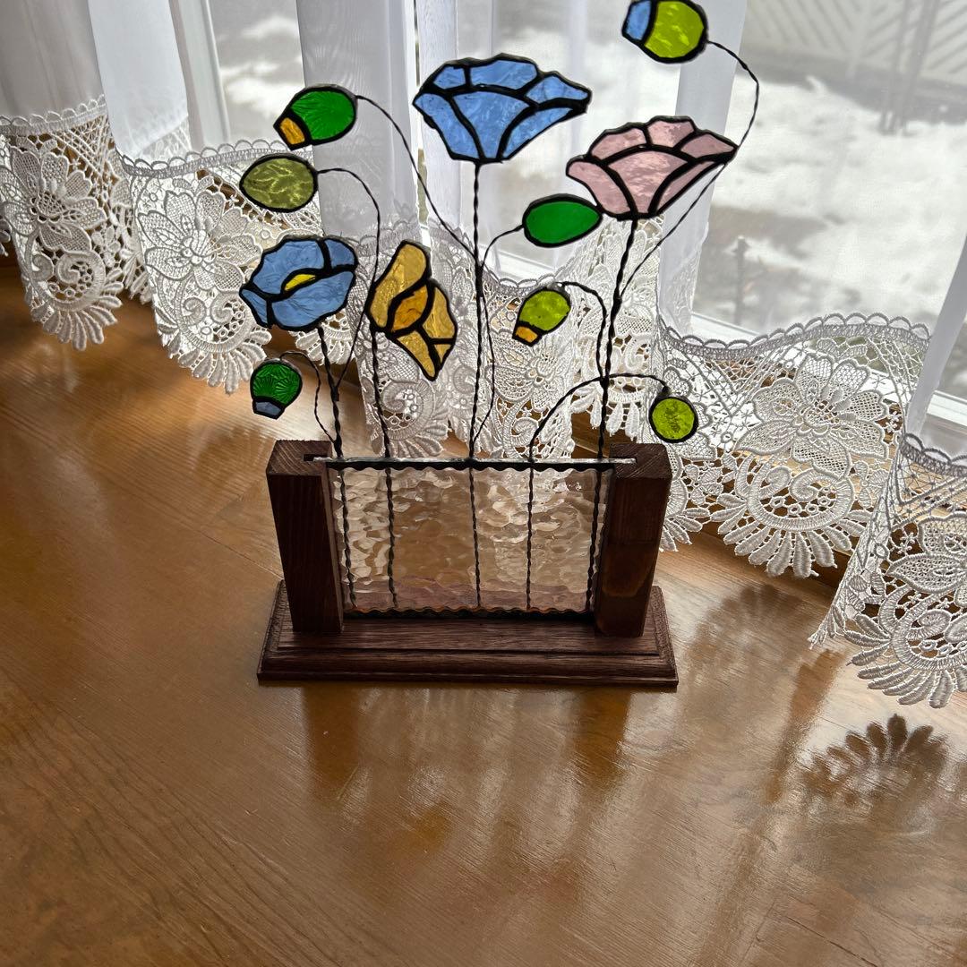 ステンドグラス　置き物インテリア　花ポピー　1