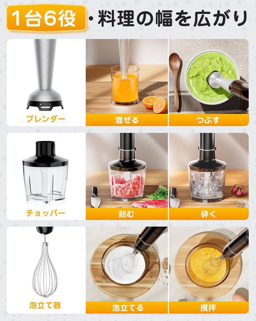 ブレンダー超時短料理 ハンドミキサー電動ミキサー 肉・果物・野菜 泡立て器