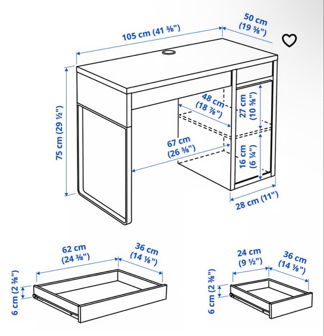 【直接手渡し】IKEA ミッケ MICKE デスク 105cm 白 左引出し