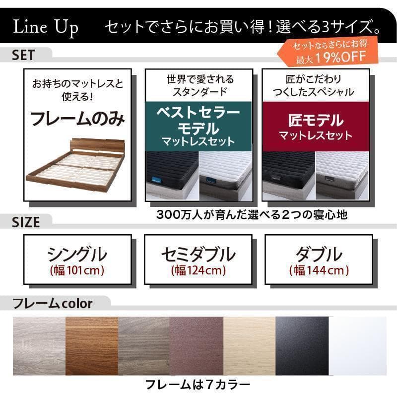 セール！新品 送料込 ダブルベッド マットレス付 棚 コンセント付 ブラック