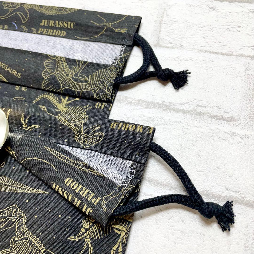 ＊化石(ダークカーキ)×黒　入園入学グッズ5点セット/裏地キルティング