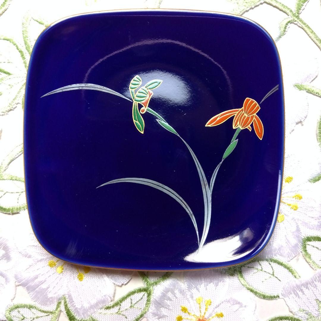 新品香蘭社 花柄 濃紺 四角皿 5枚セット