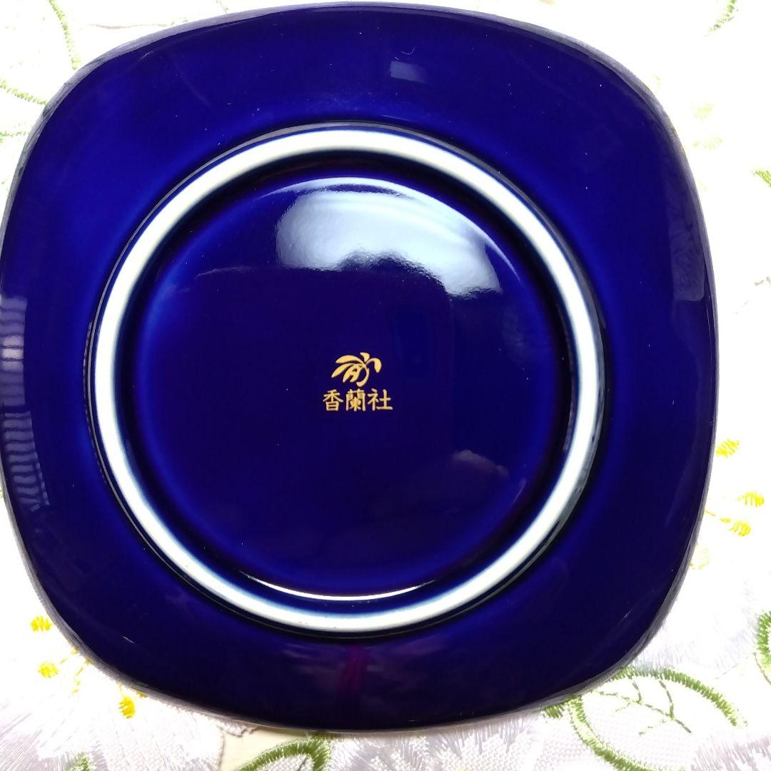 新品香蘭社 花柄 濃紺 四角皿 5枚セット