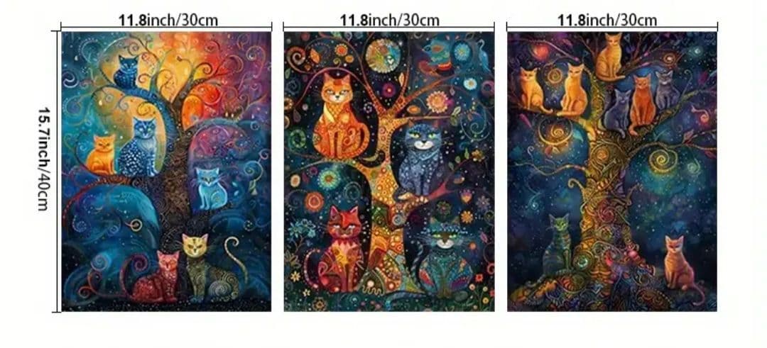 【額入り】超軽量 ゴッホ 星月夜 キャットツリー 生命の木と猫 3枚 クリムト