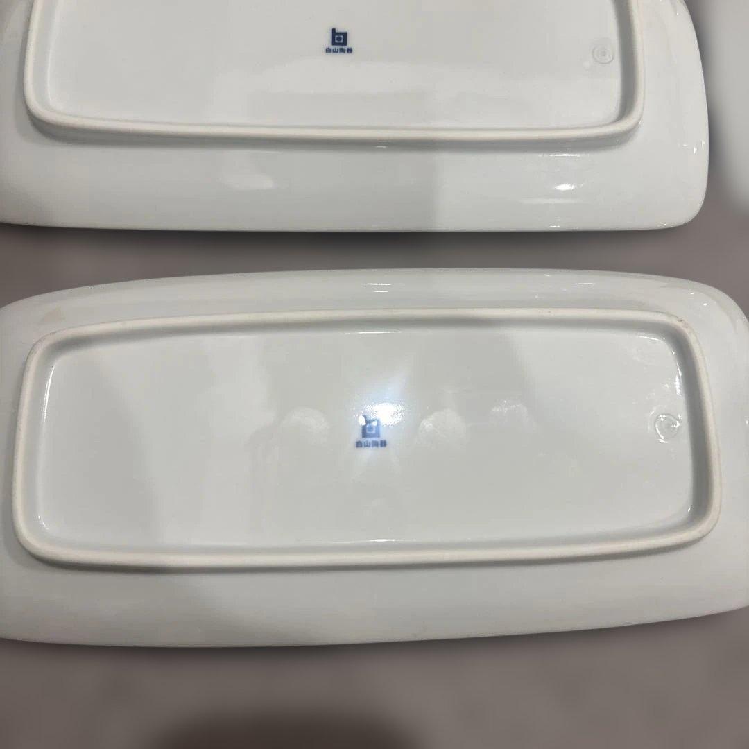 白山陶器　ストライプ模様の長方形皿5枚セット