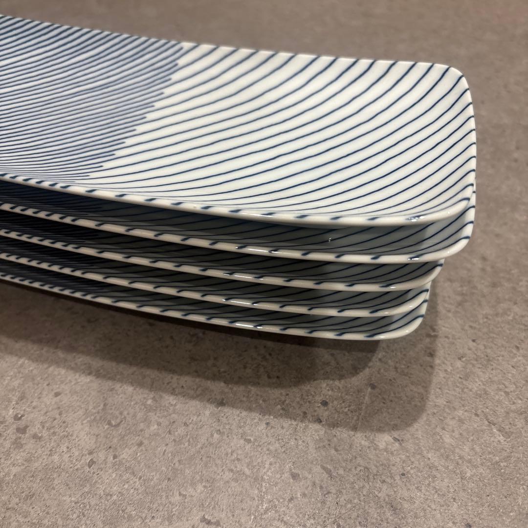 白山陶器　ストライプ模様の長方形皿5枚セット