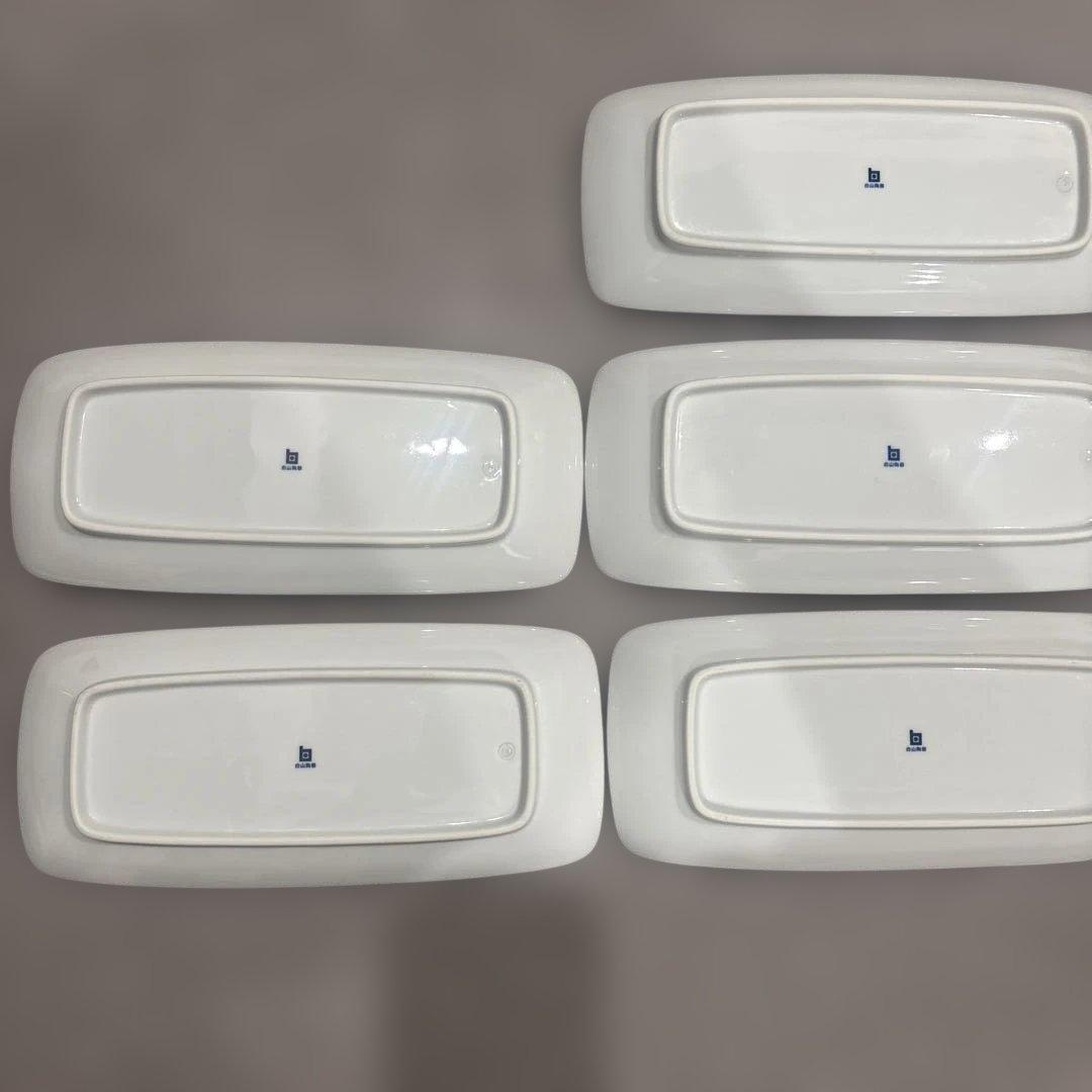 白山陶器　ストライプ模様の長方形皿5枚セット