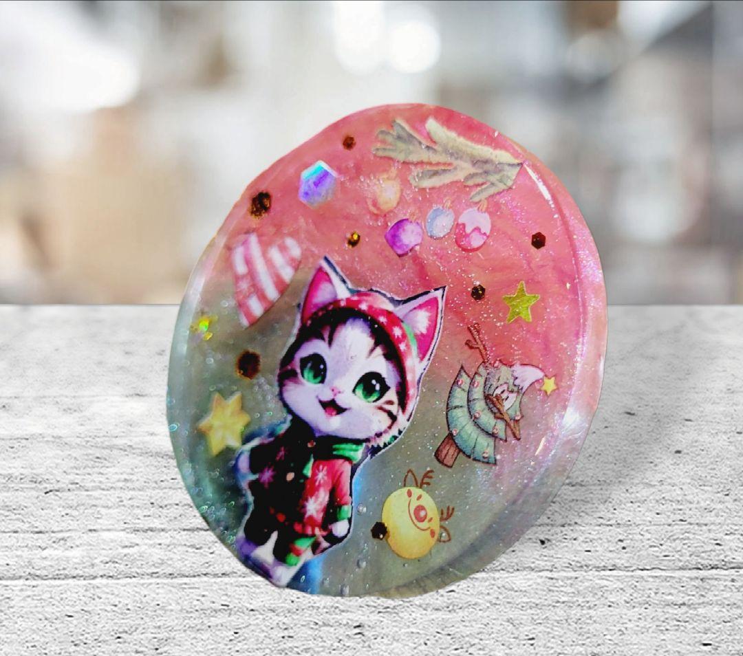 NO.625❤猫 Xmas❤クリア❤レジンへアゴム ブローチ